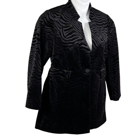Chicos Women 4/6 Black Velvet Animal Burnout Blazer Long Jacket Witchy Fairygoth - Picture 6 of 16